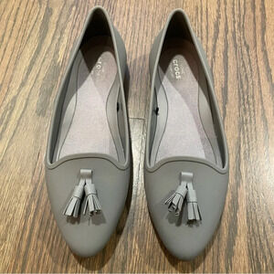 Crocs Waterproof Tassel Shoes Eve Embellished Flat Shoes in grey 204215 size 7